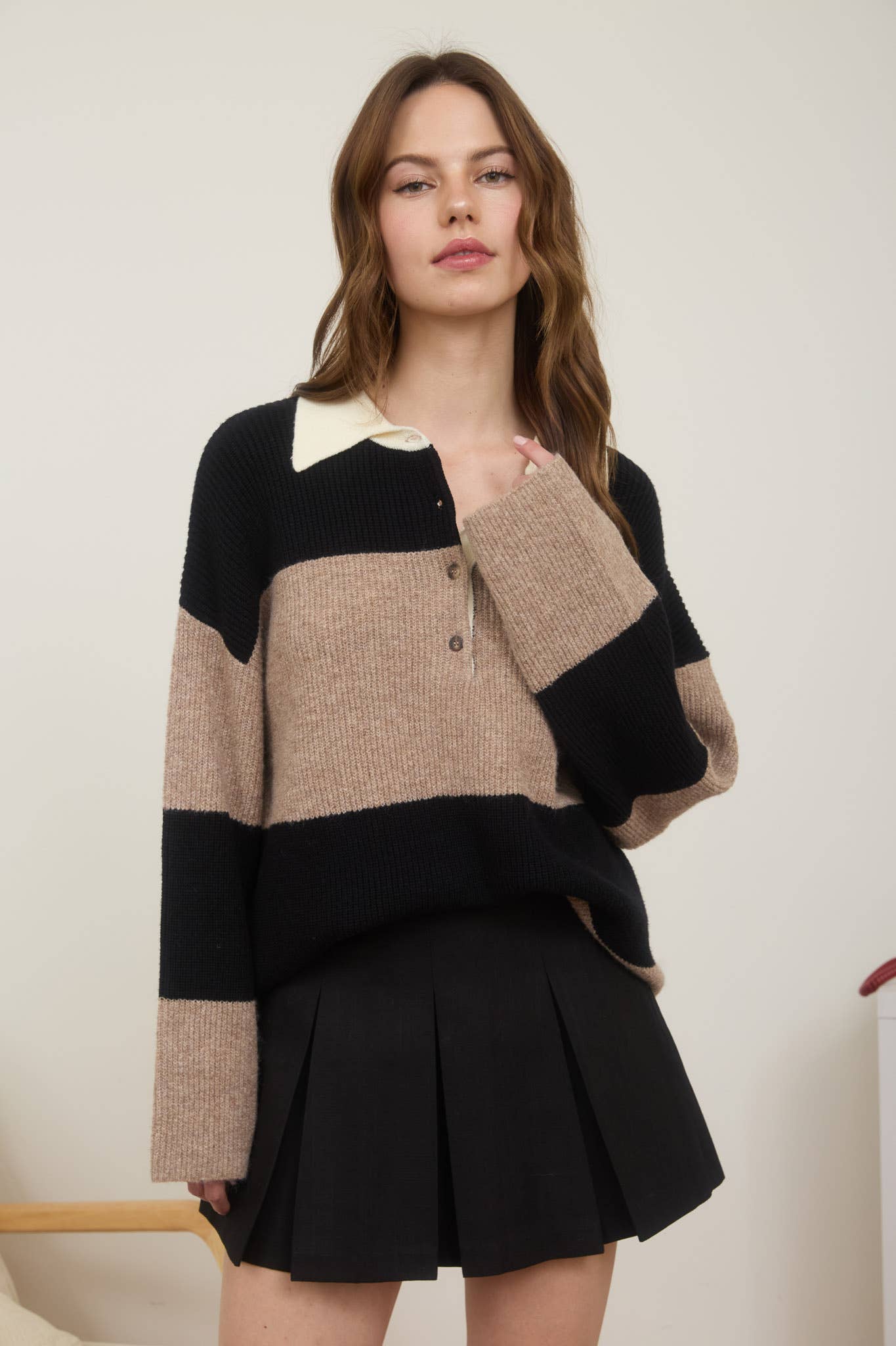 Wide Stripe Polo Sweater