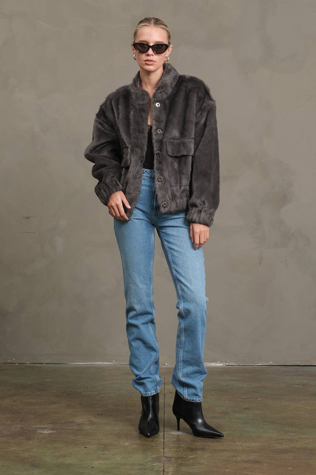 Faux Fur Button Jacket