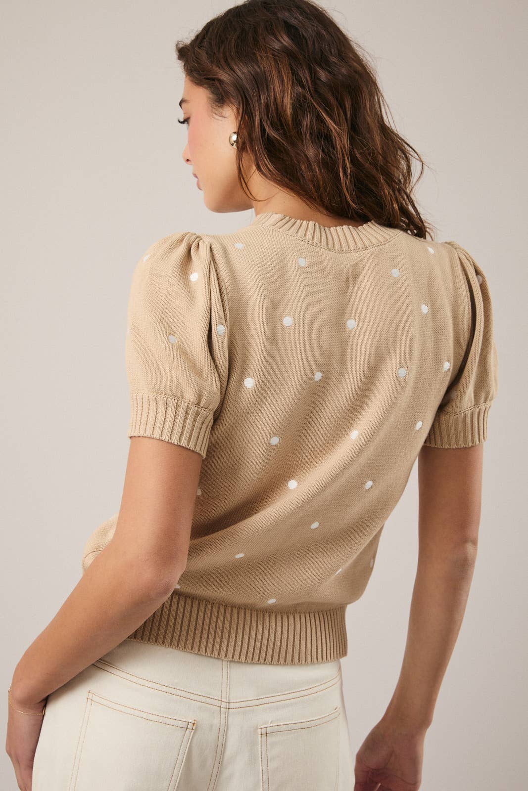 Puff Sleeve Polka Dot Sweater Top