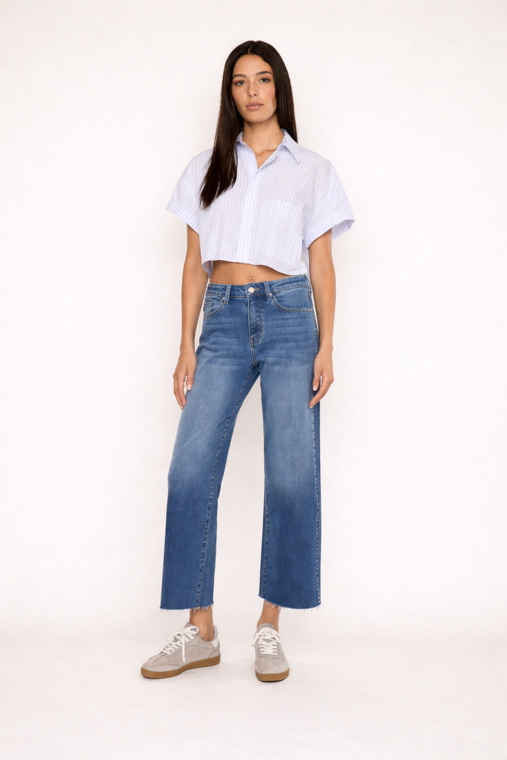 High Rise Crop Wide Leg Studded Jeans