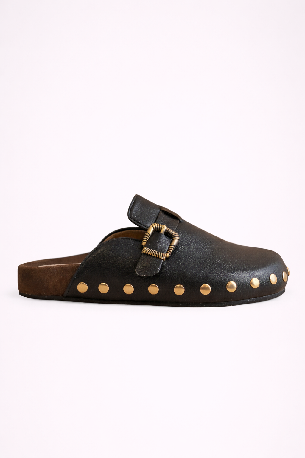 Black Studded Buckle Clog