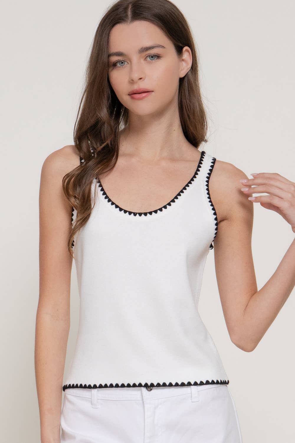 Embroidered Trim Sweater Tank