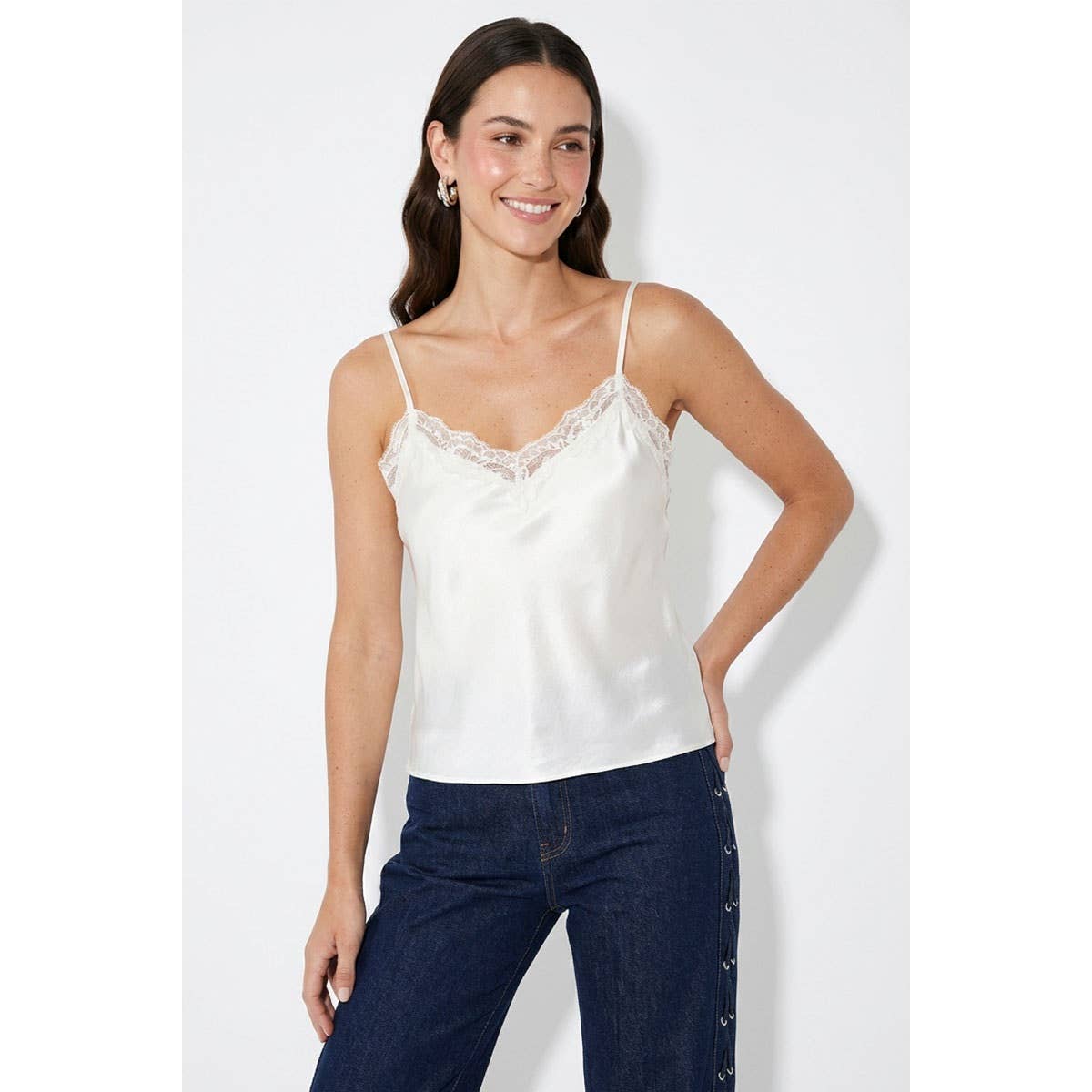 Classic Satin V-Neck Lace Trim Cami
