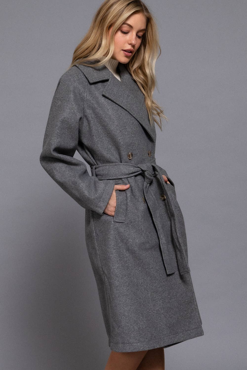Double Breasted Button Felt Trench Coat