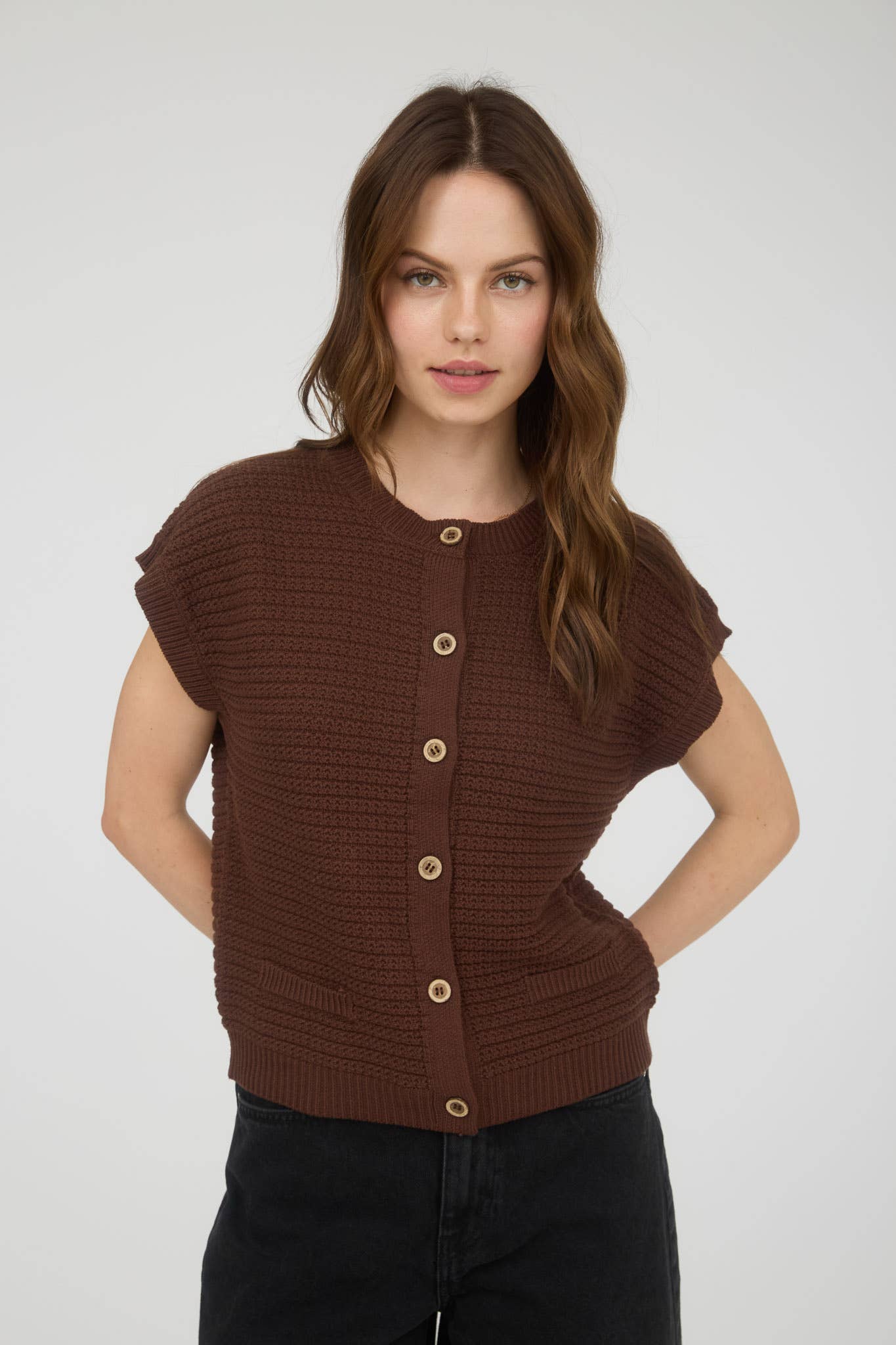 Textured Knit Cardigan Vest