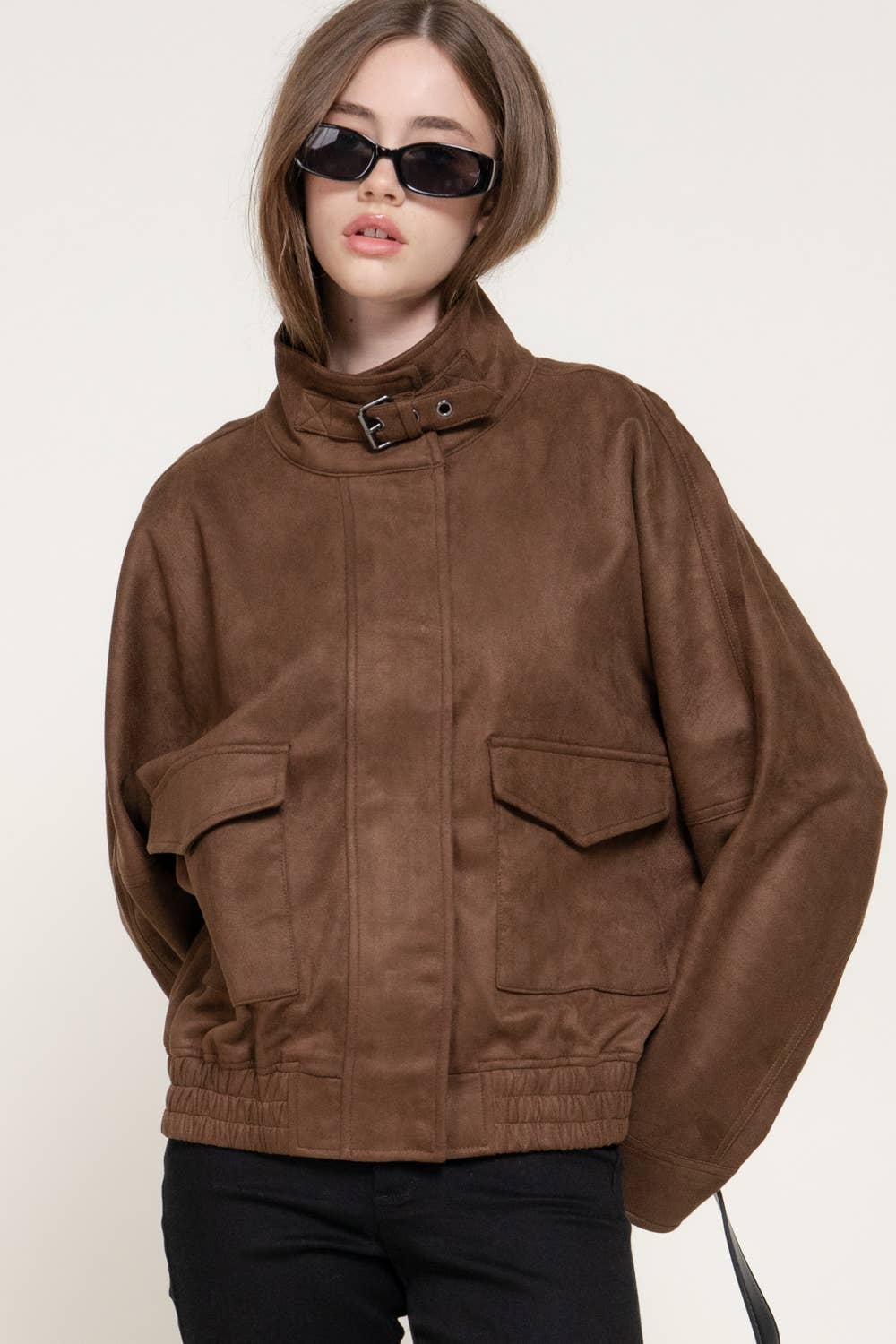 High Neck Faux Suede Jacket