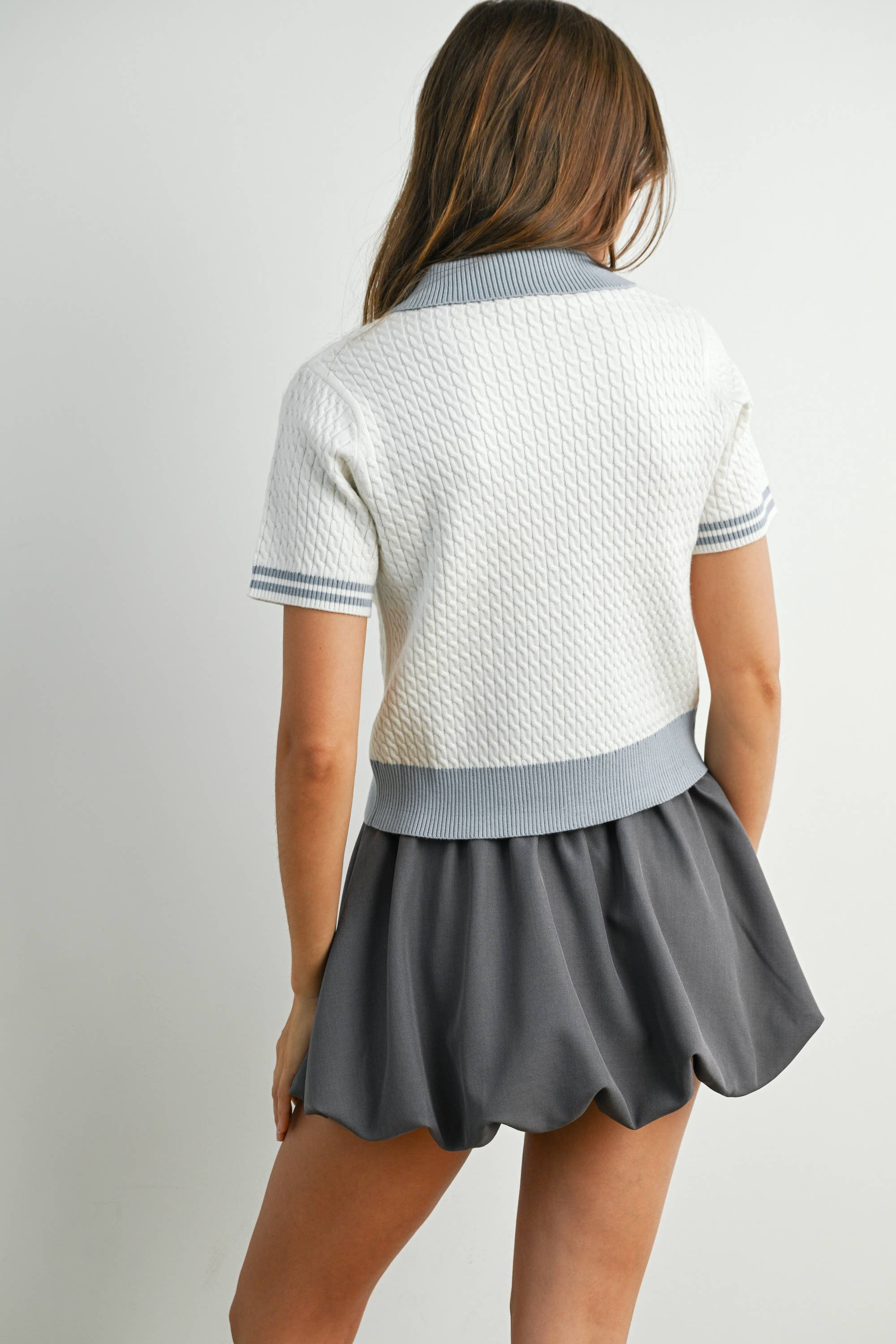 Button-Up Collared Short Sleeve Top