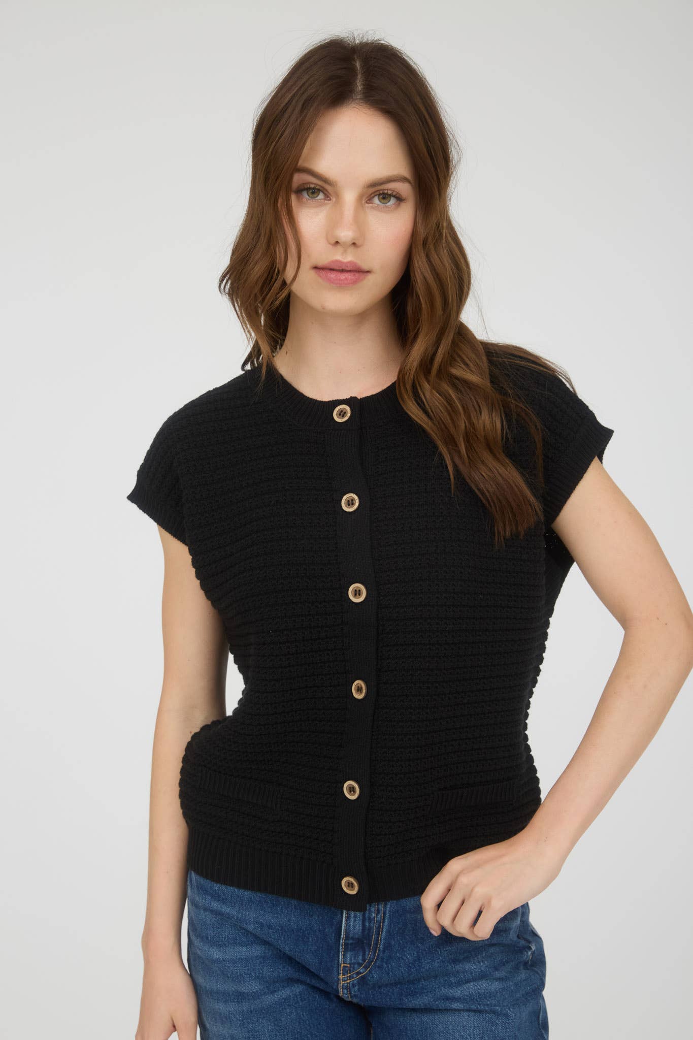 Textured Knit Cardigan Vest