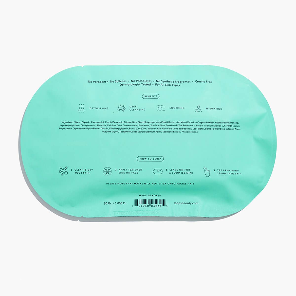 Loops Beauty Clean Slate Single Mask back | MILK MONEY milkmoney.co | natural skin care products. organic skin care. clean beauty products. organic skin care products. natural skincare. vegan skincare. organic skincare. organic beauty products. vegan cruelty free skincare. vegan skincare products