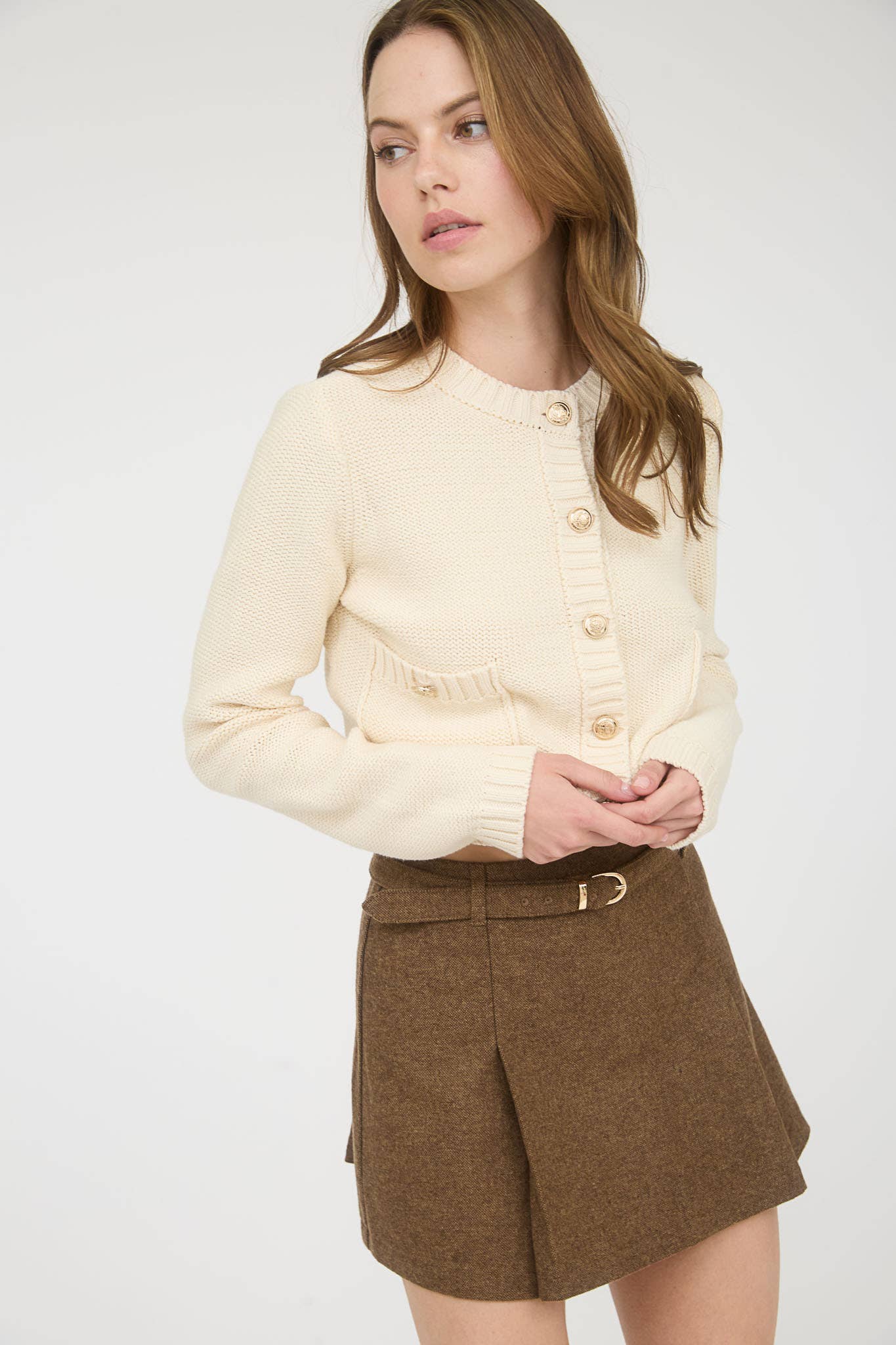 Gold Button Ribbed Cardigan