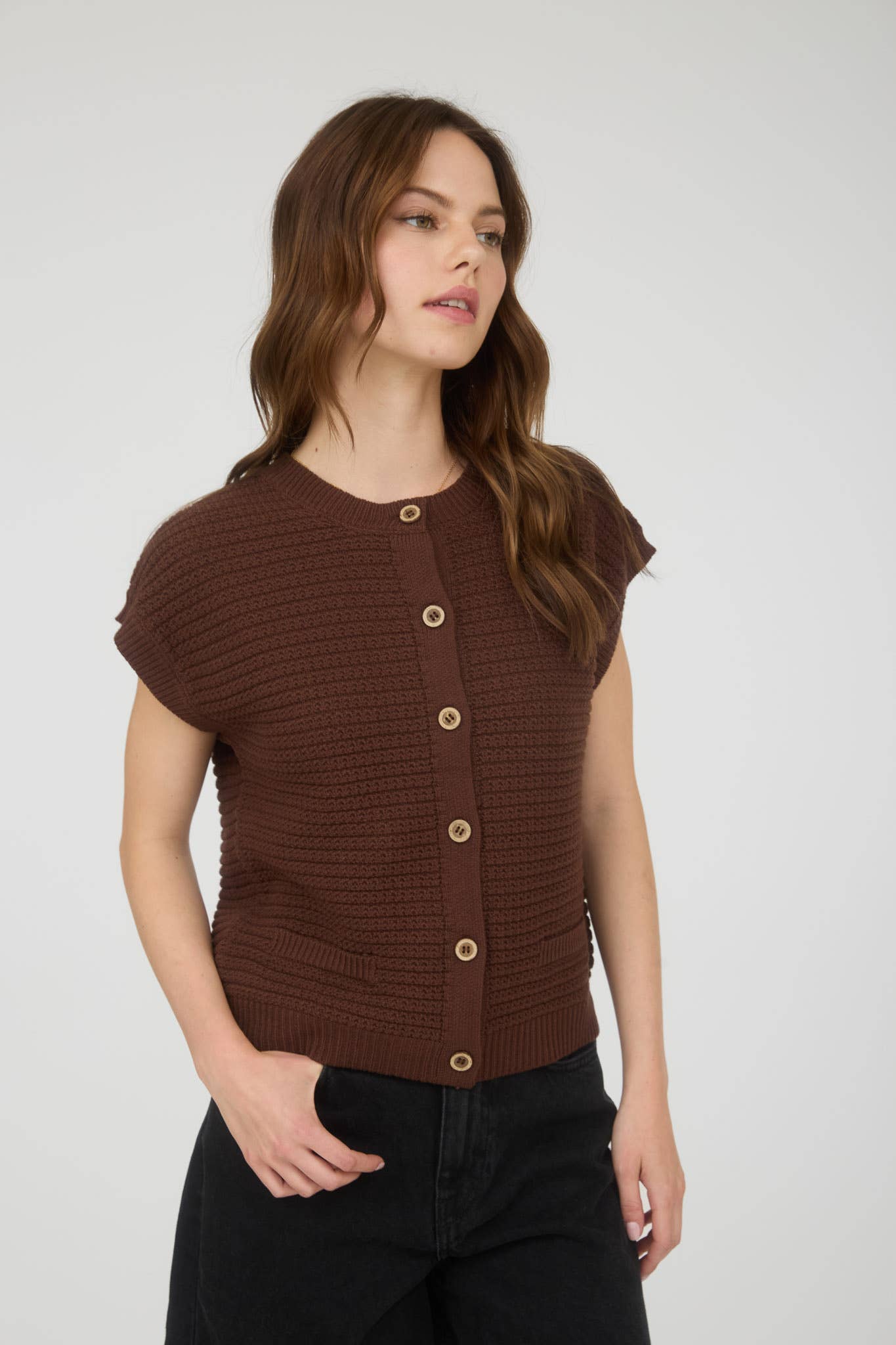 Textured Knit Cardigan Vest