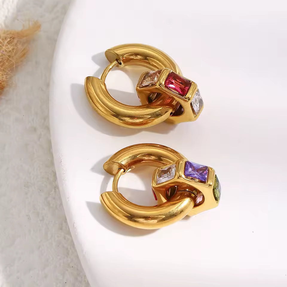 Gold Multistone Huggie Earrings