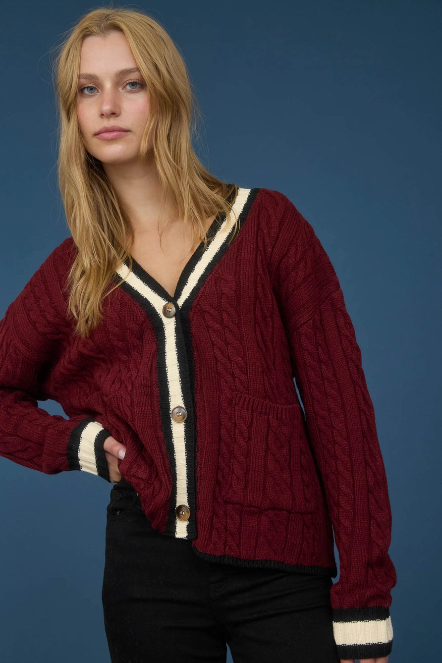 Contrast Stripe Boyfriend Cardigan