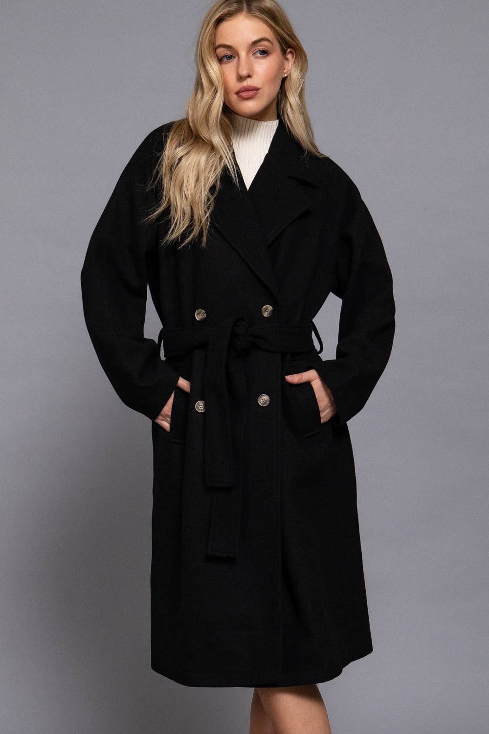 Double Breasted Button Felt Trench Coat