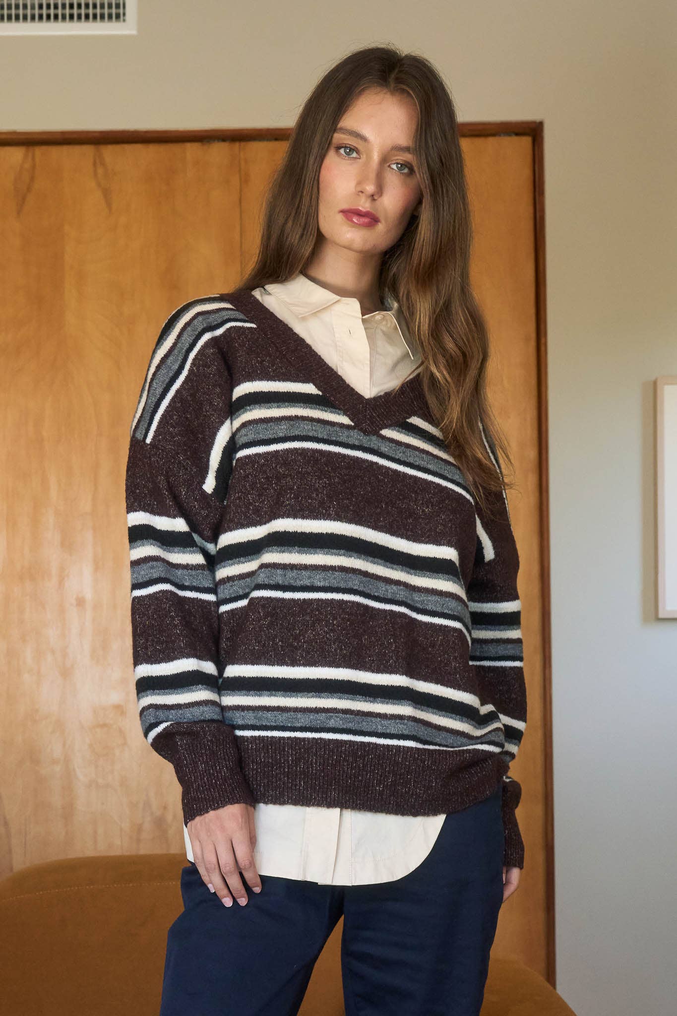 Stripe V-Neck Sweater