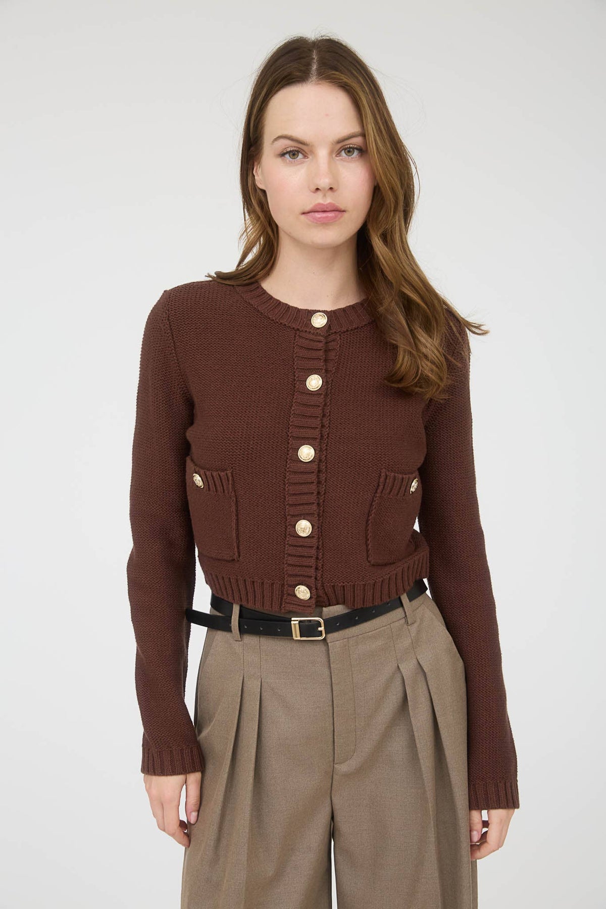 Gold Button Ribbed Cardigan