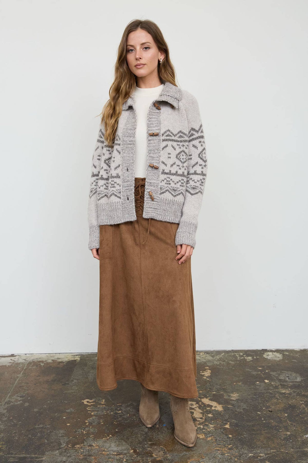Toggle Button Fair Isle Knit Cardigan