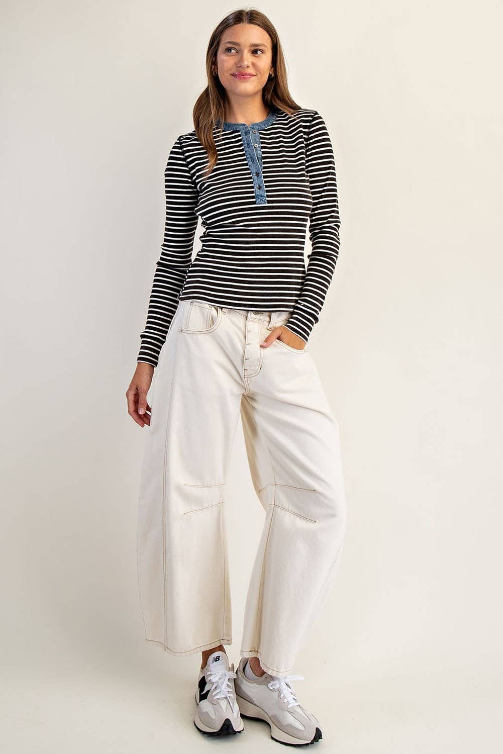 Two Tone Button Down Henley