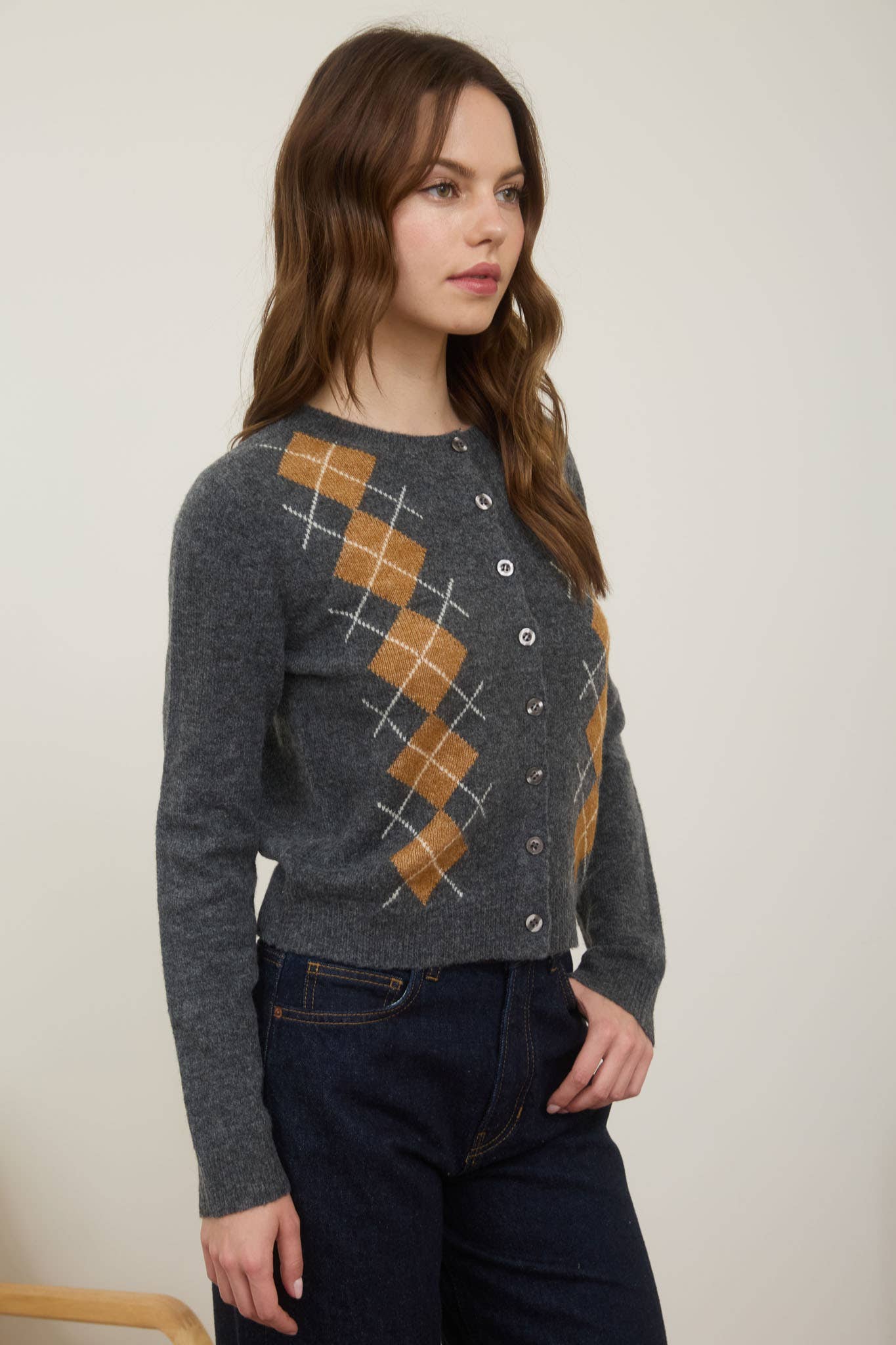 Classic Argyle Button-Up Cardigan