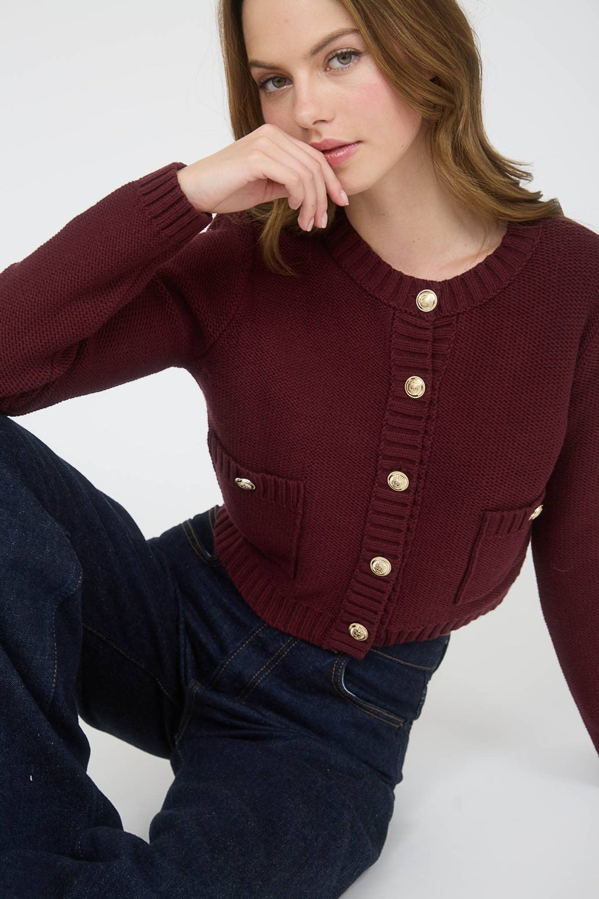 Gold Button Ribbed Cardigan