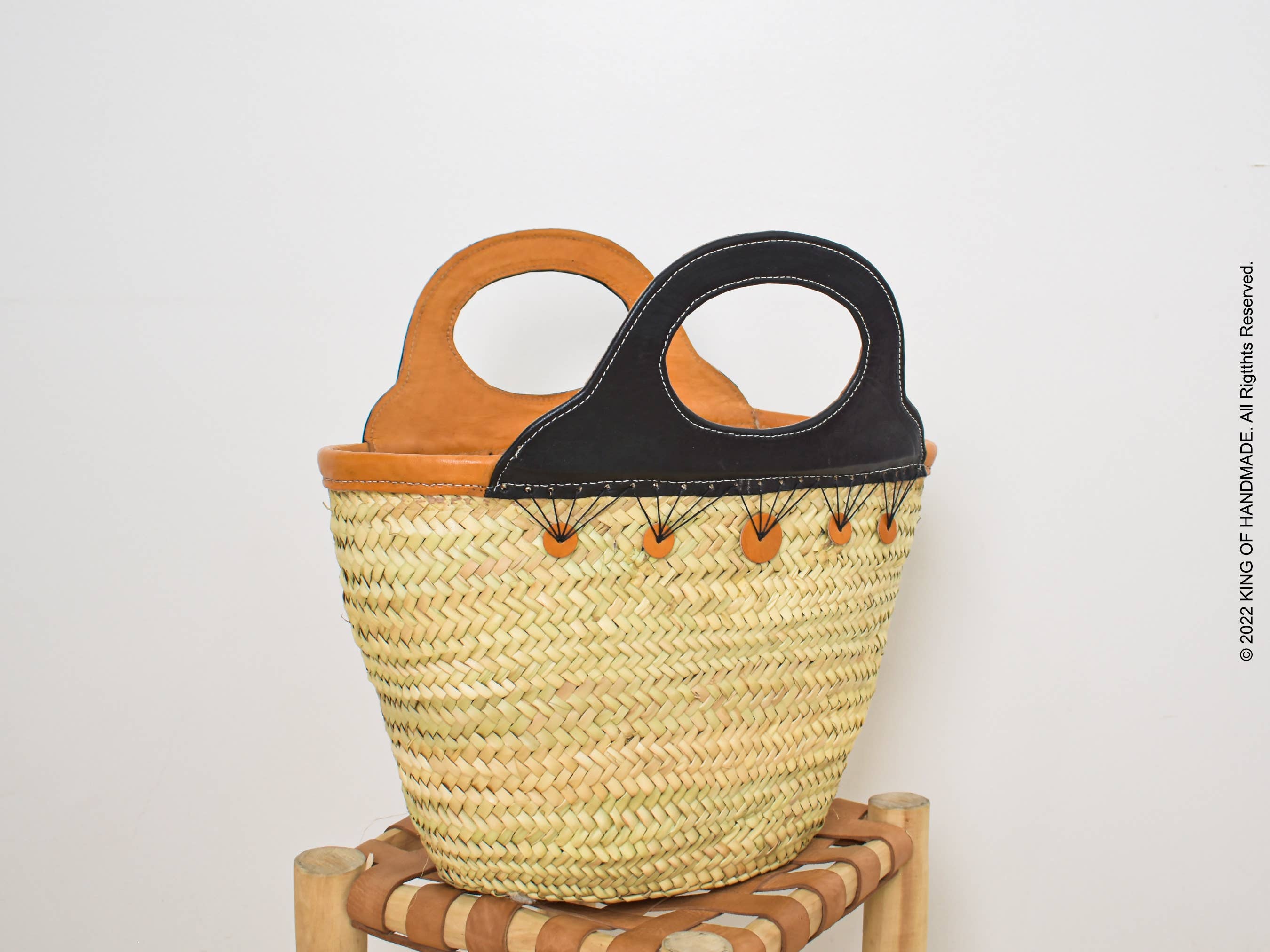 Leather Handle Straw Bag