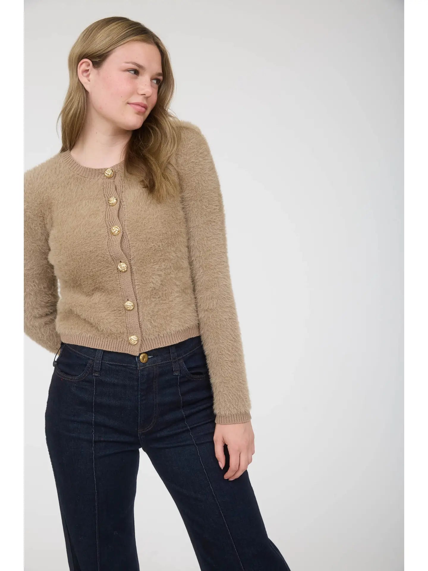 Gold Button Fuzzy Cardigan