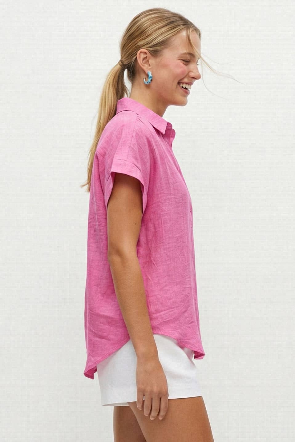 Cotton Short Sleeve Popover Blouse