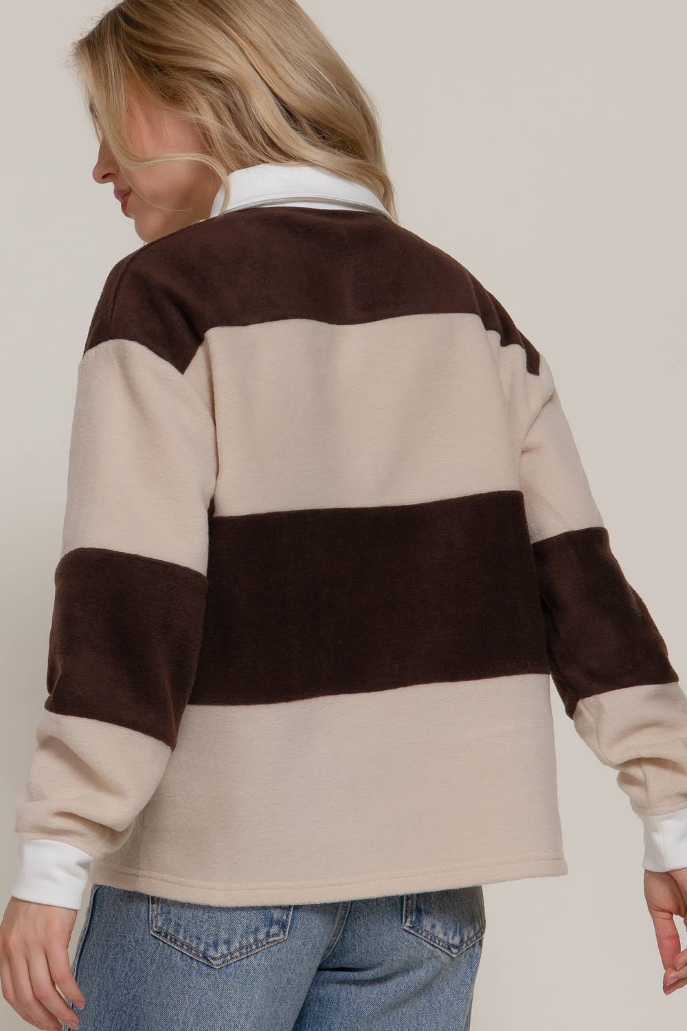 Rugby Stripe Fleece Polo Top