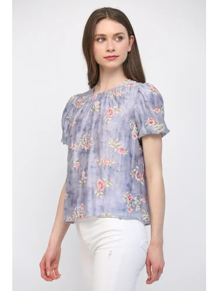 Gathered Neck Floral Top