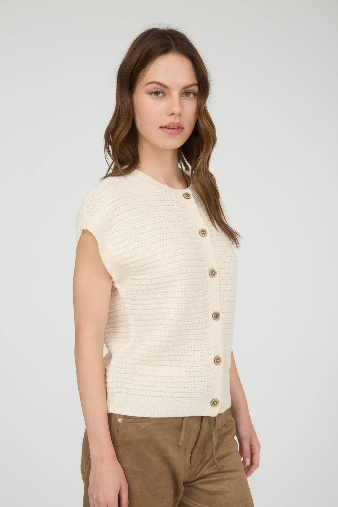 Textured Knit Cardigan Vest