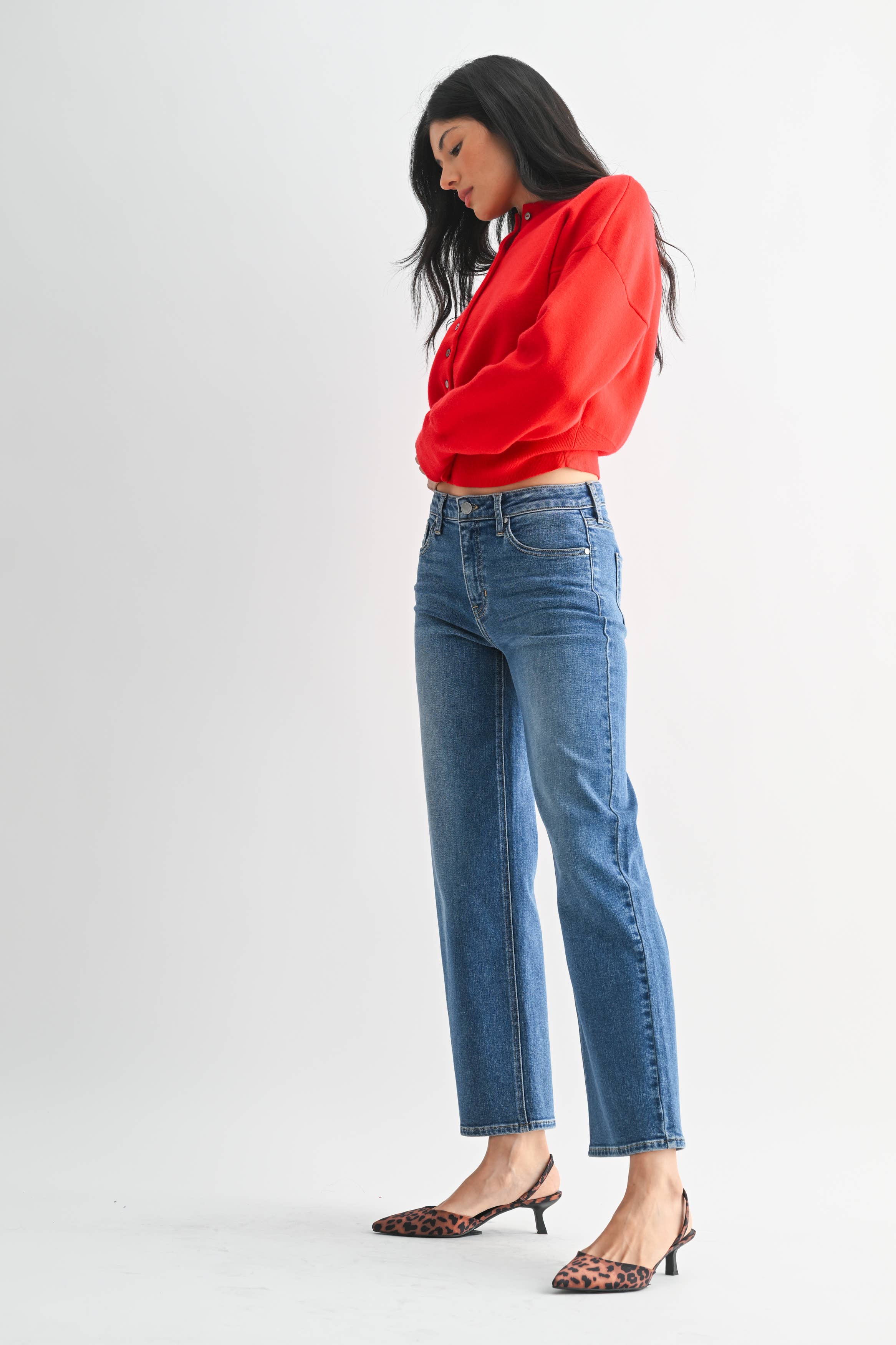 JBD Mid Rise Slim Wide Leg Jean