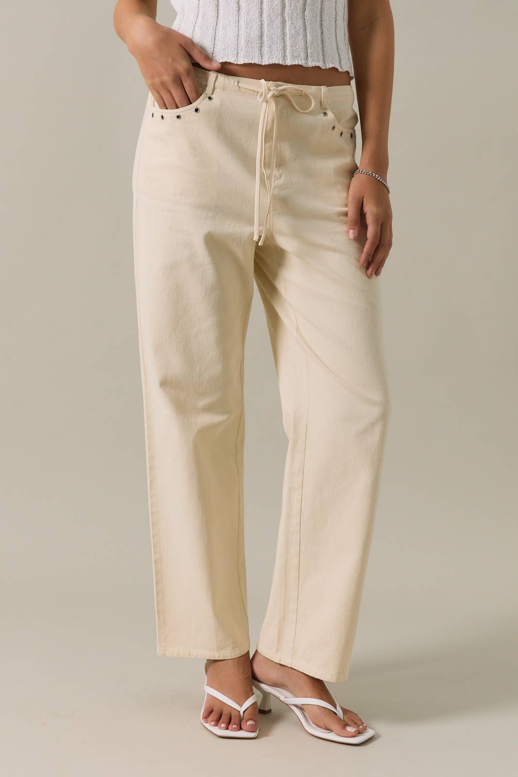 Mid Rise Straight Grommet Twill Jean