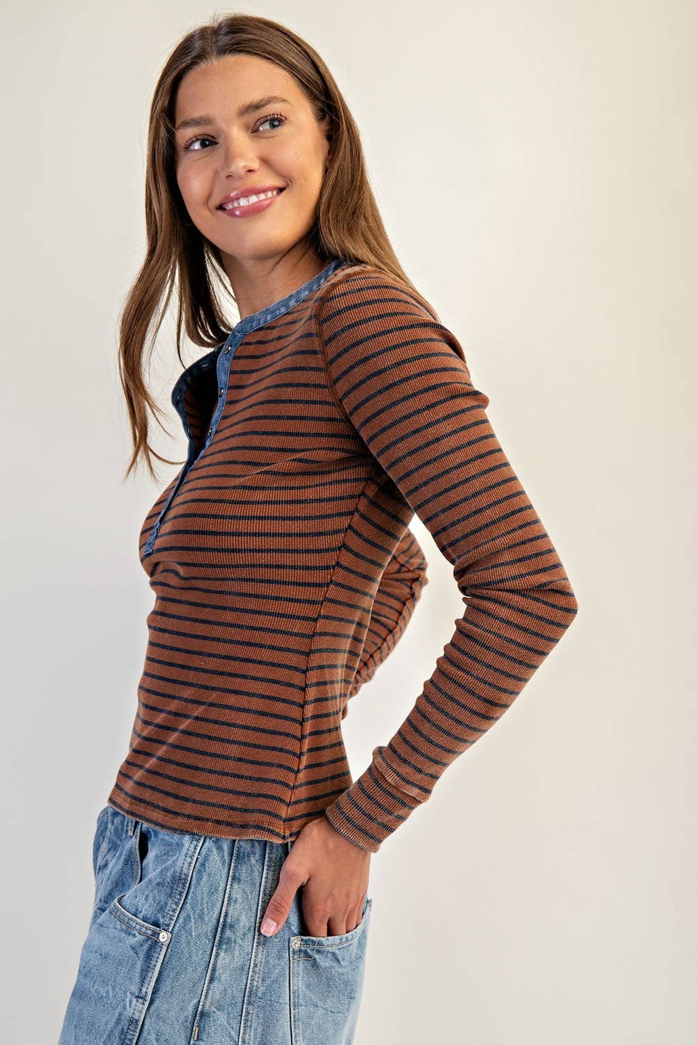 Two Tone Button Down Henley