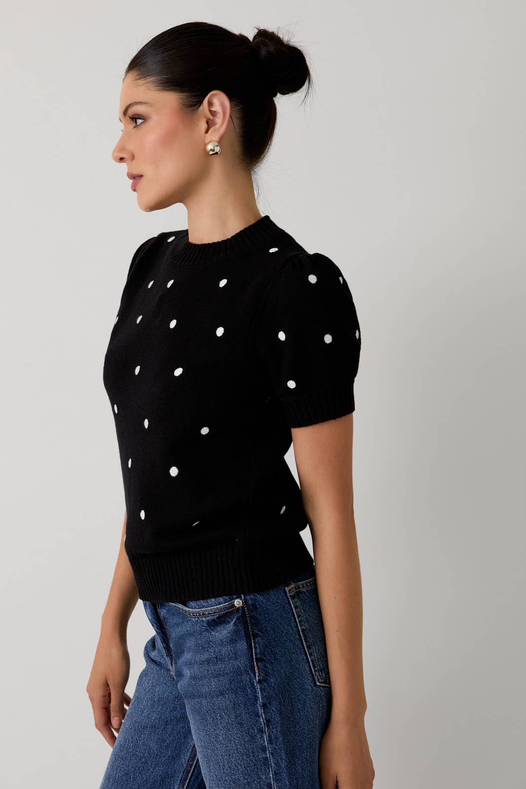 Puff Sleeve Polka Dot Sweater Top