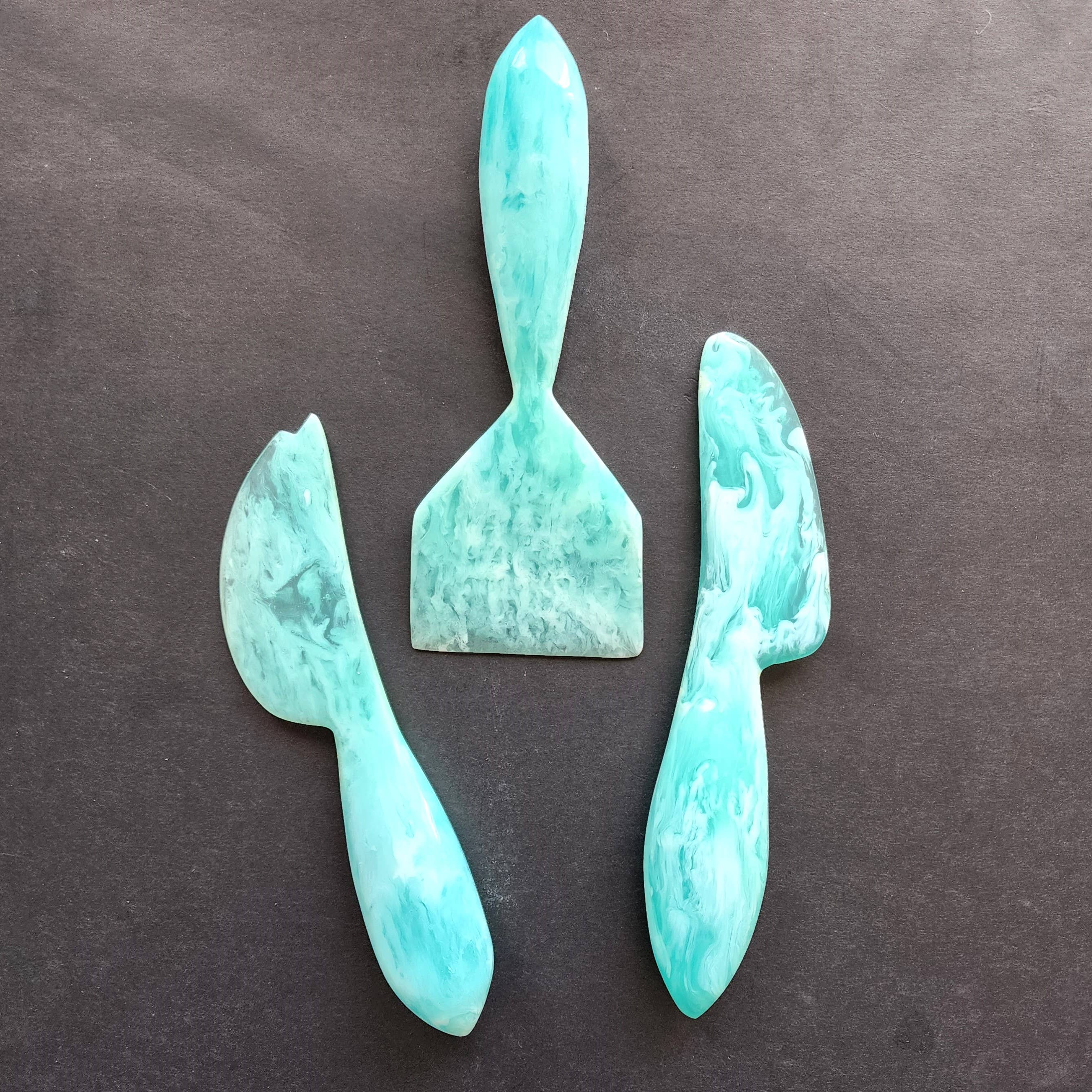 3-Piece Resin Cheese Knives Set teal front | MILK MONEY milkmoney.co | white elephant gift ideas, gift, mother's day gift ideas, white elephant gift, gift shops near me