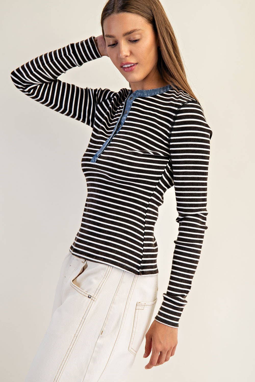 Two Tone Button Down Henley