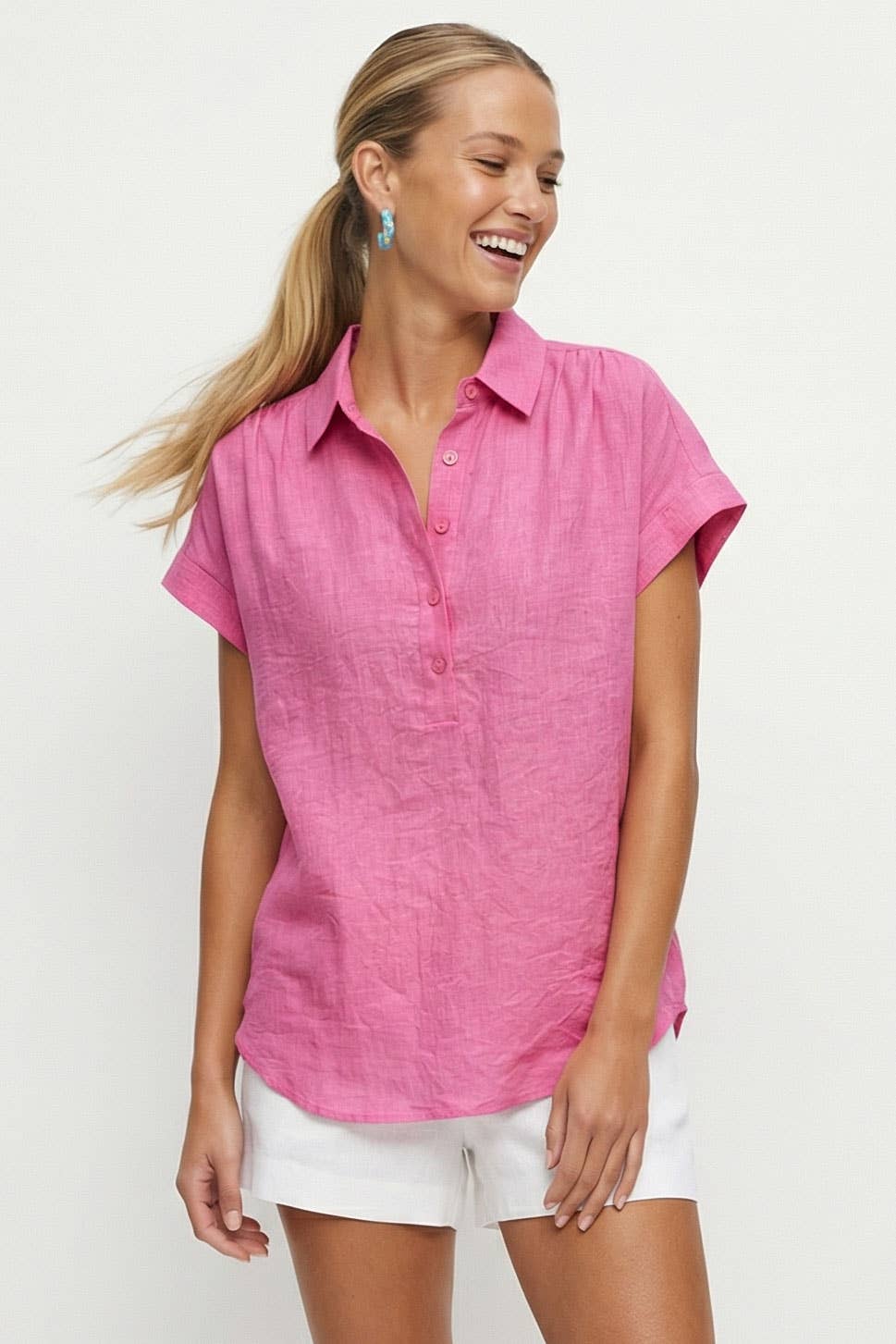 Cotton Short Sleeve Popover Blouse