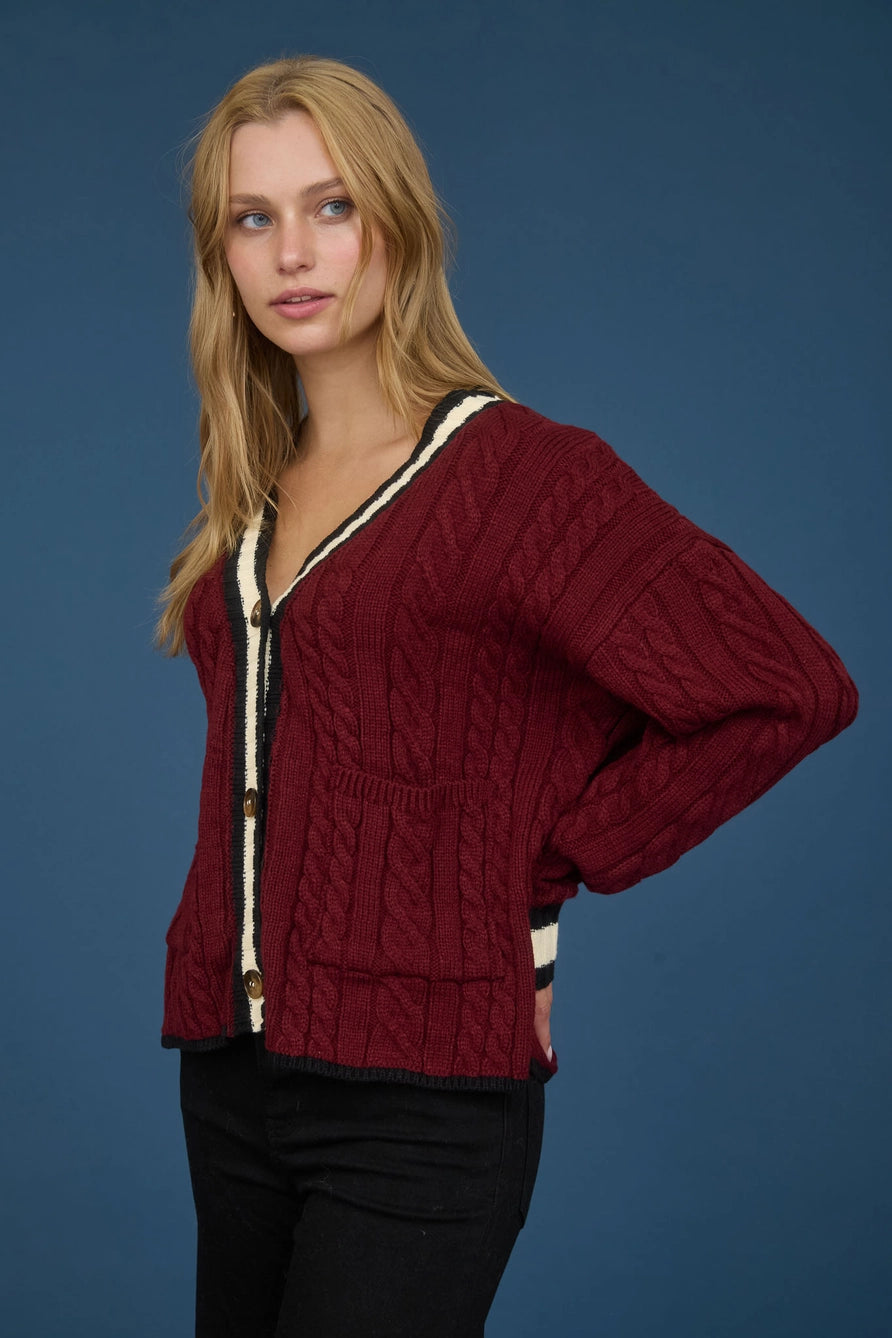 Contrast Stripe Boyfriend Cardigan