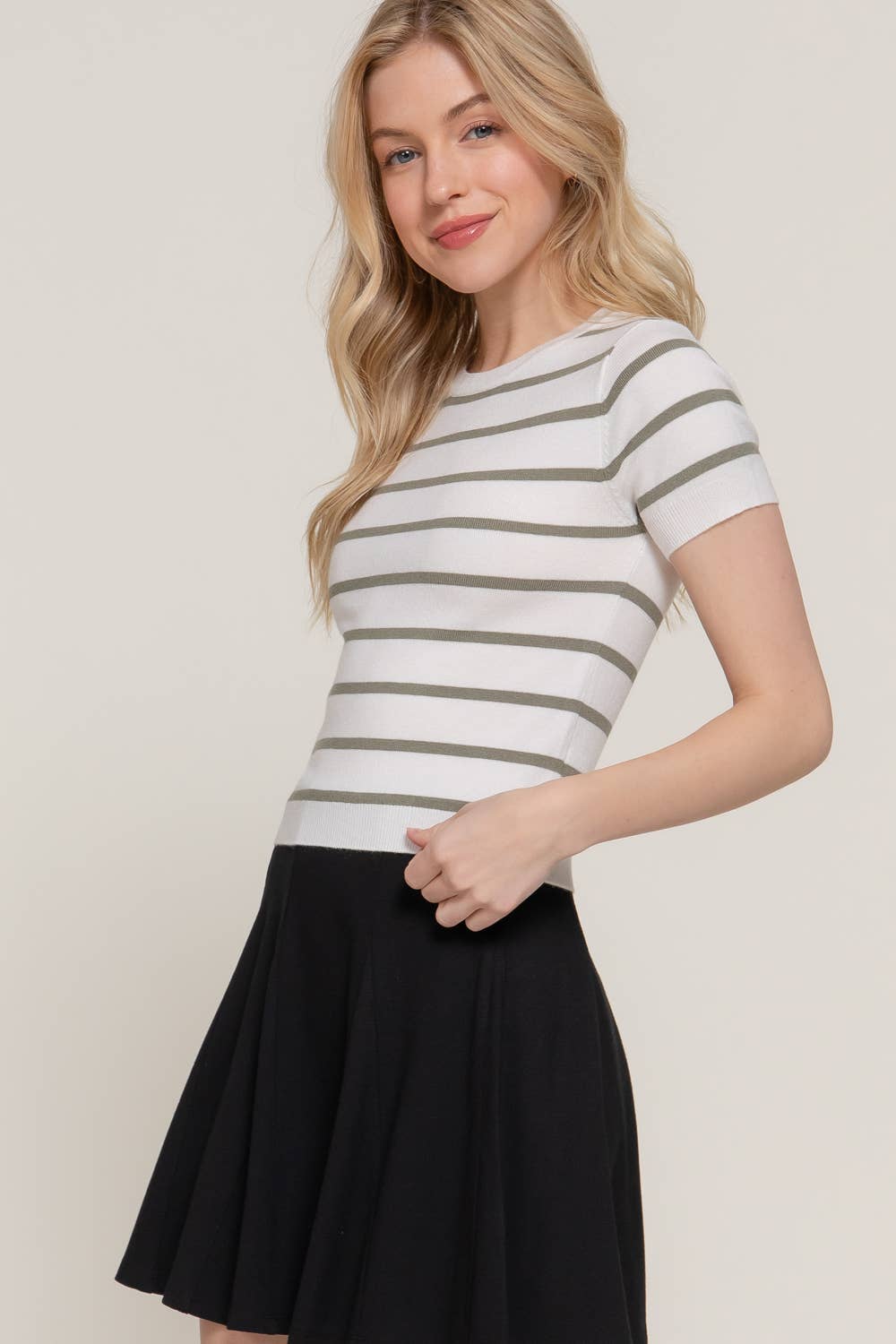 Crew Neck Striped Sweater Tee