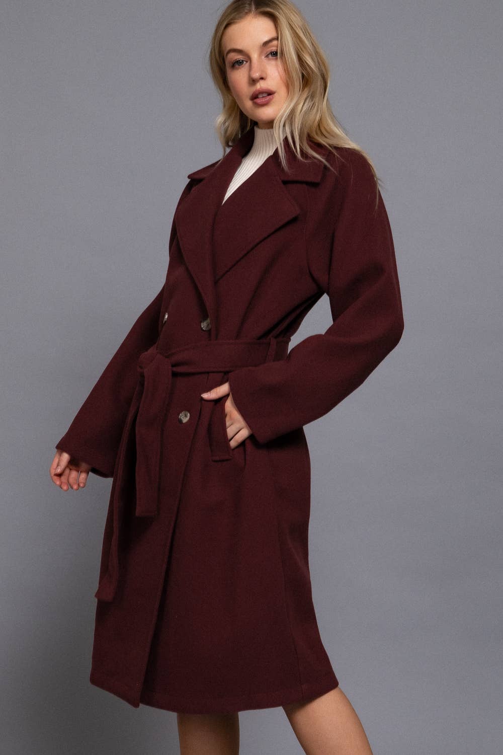 Double Breasted Button Felt Trench Coat