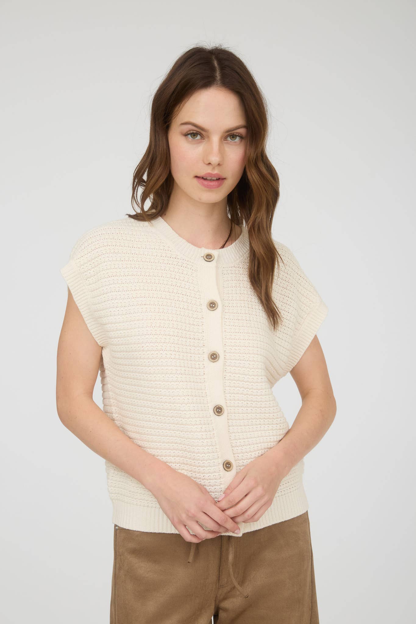 Textured Knit Cardigan Vest