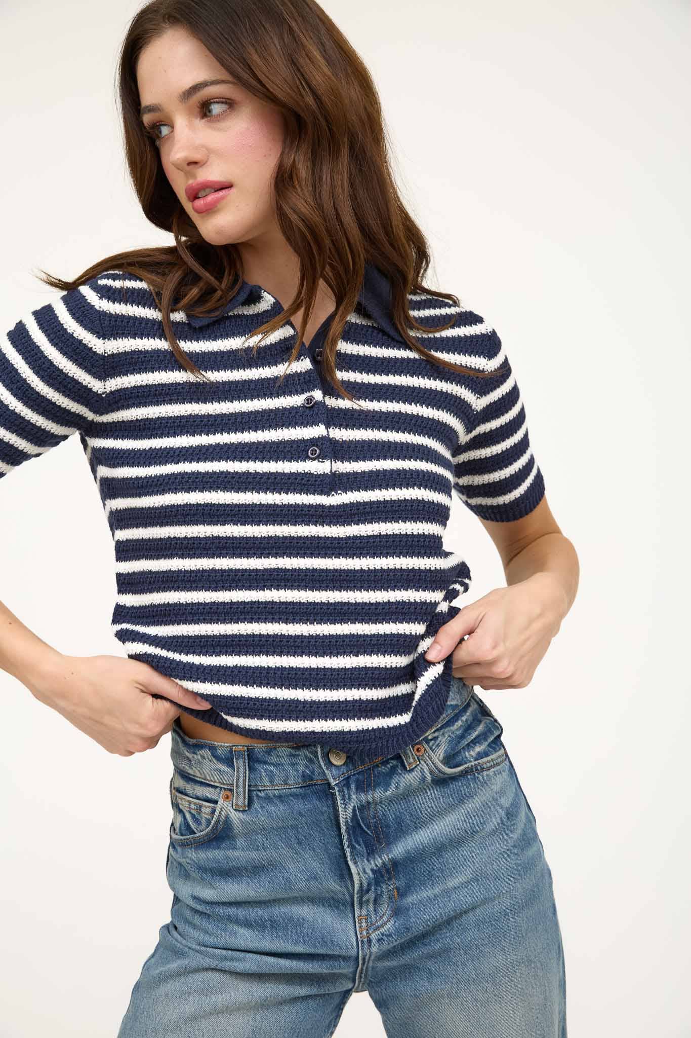 Striped Polo Sweater Top