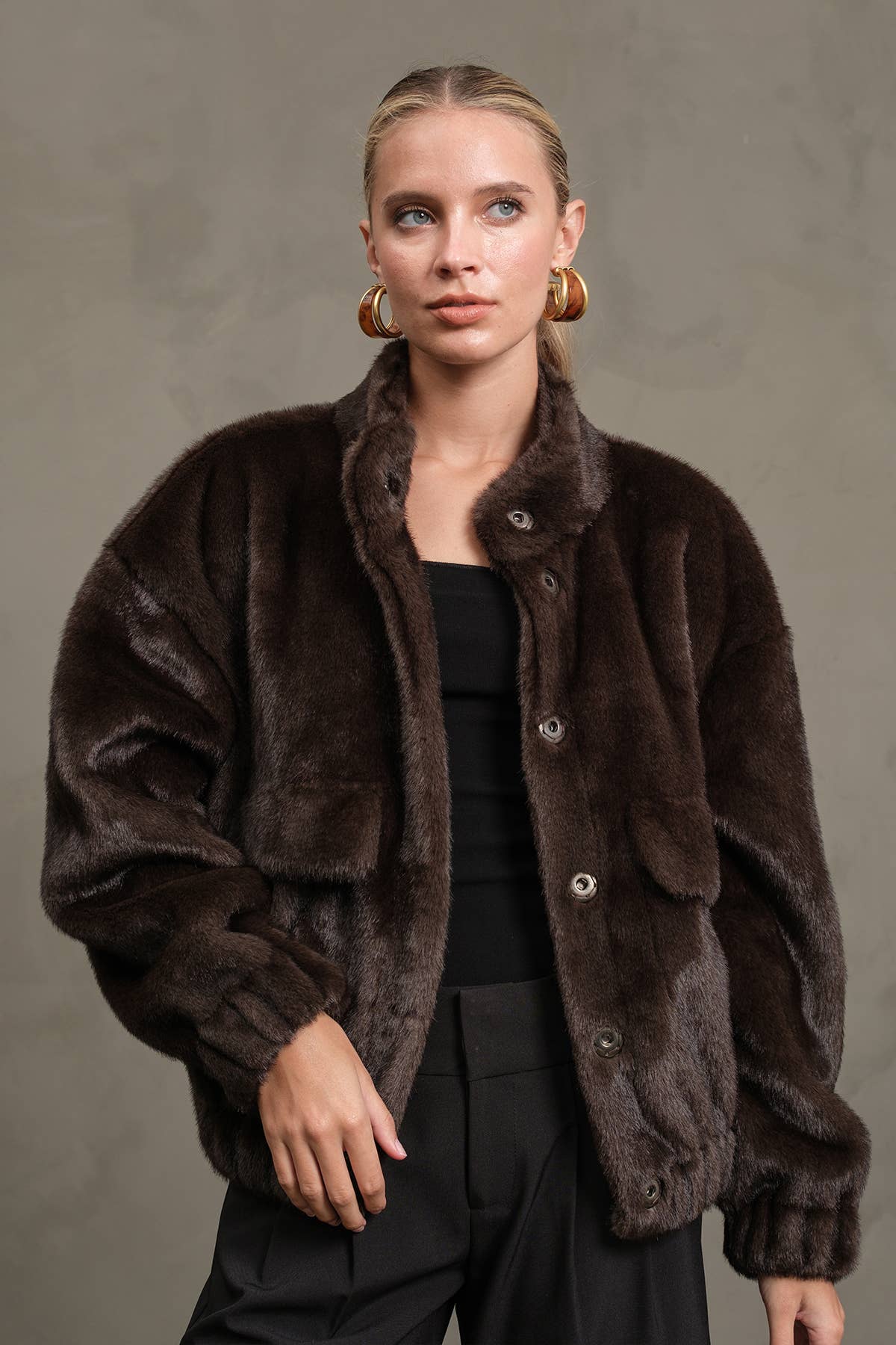Faux Fur Button Jacket