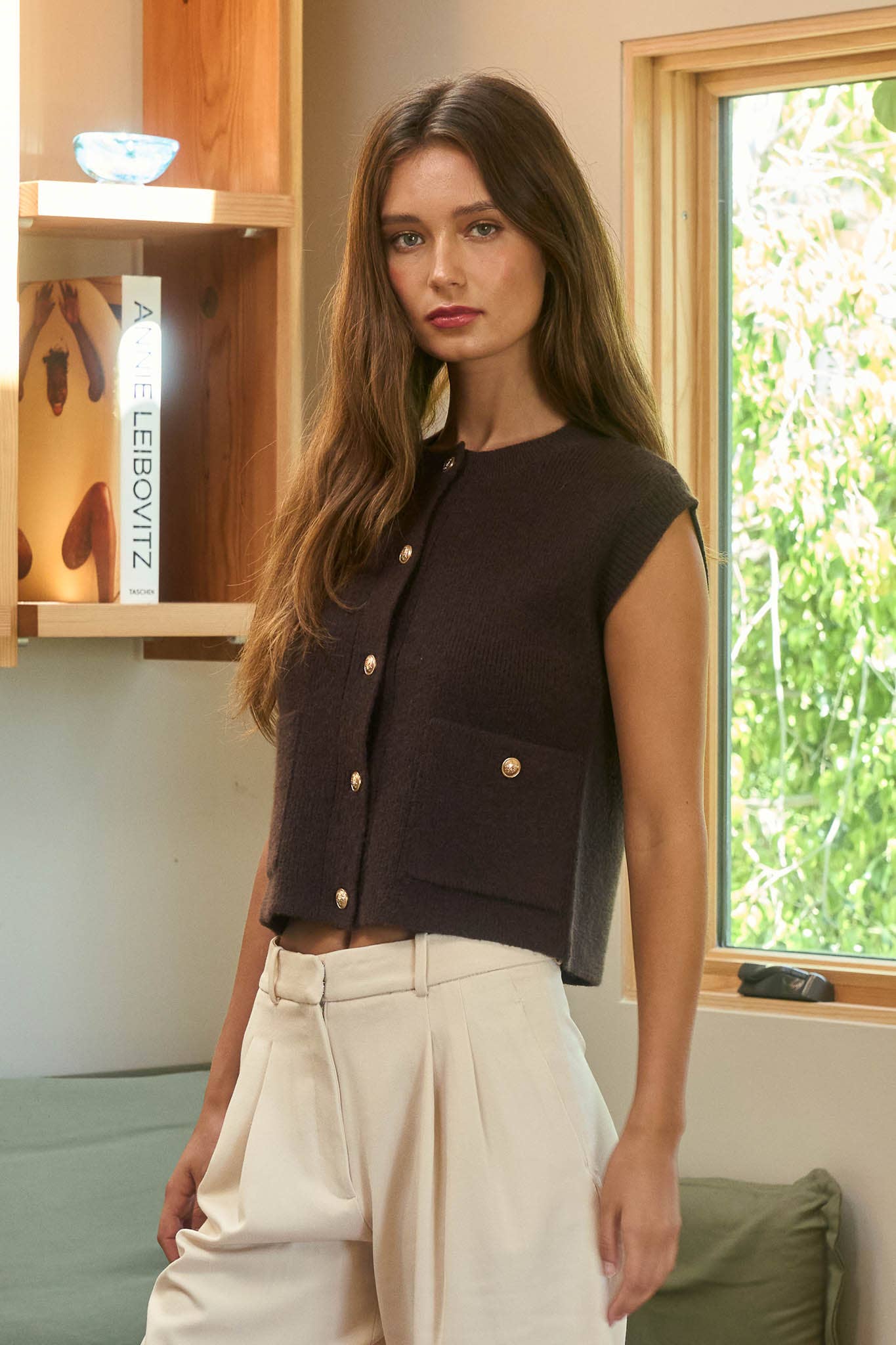 Gold Button Sleeveless Sweater