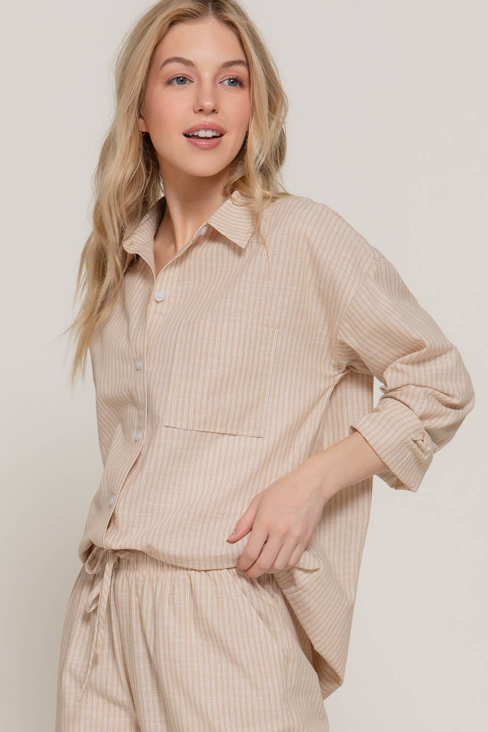 Long Sleeve Button Down Stripe Gauze Shirt