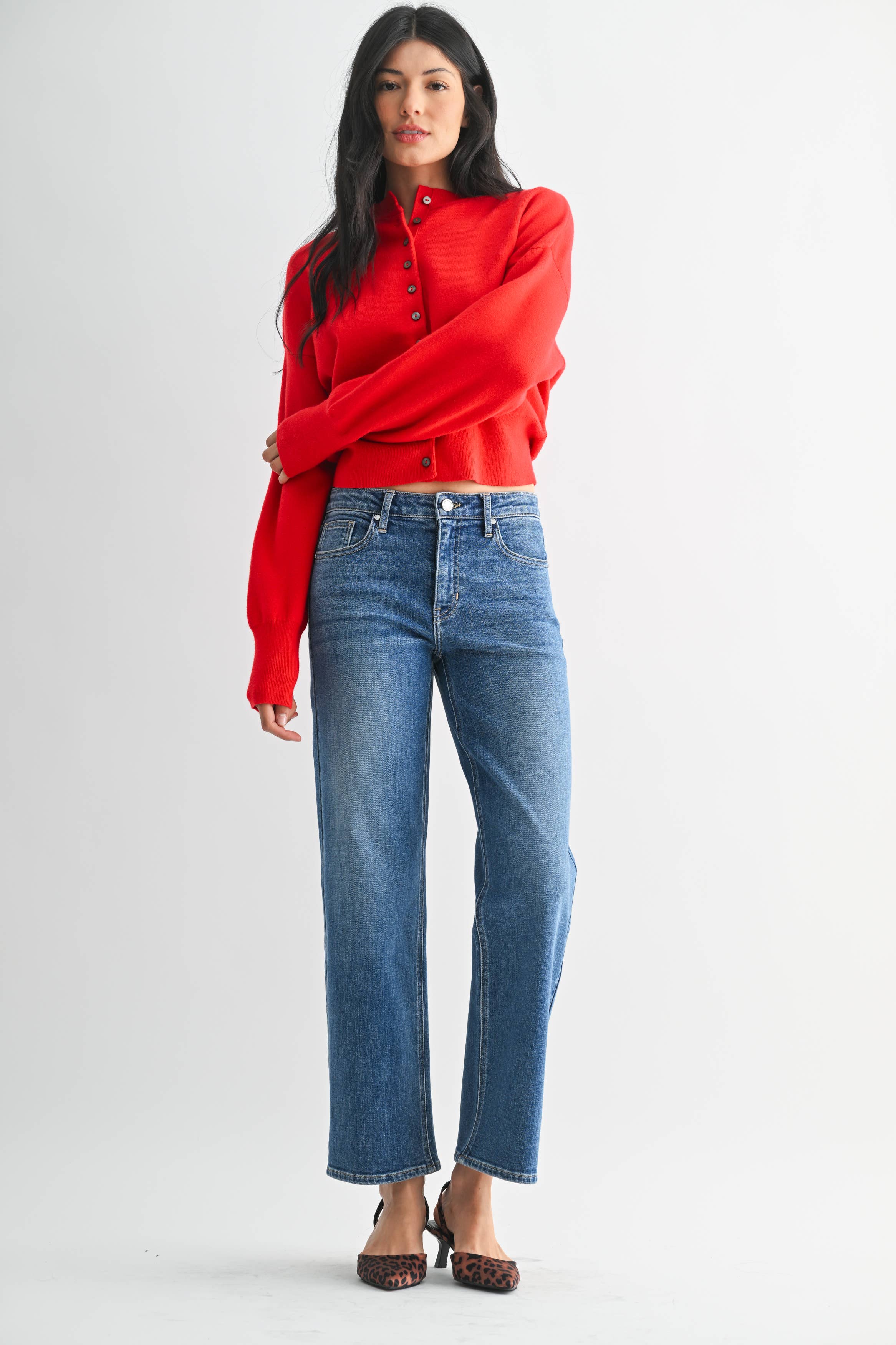 JBD Mid Rise Slim Wide Leg Jean