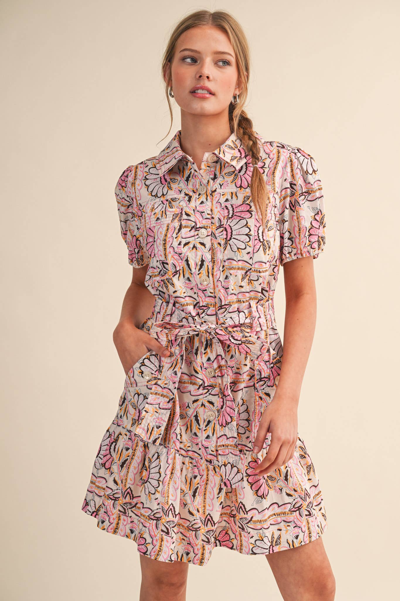 Floral Button Down Puff Sleeve Mini Dress