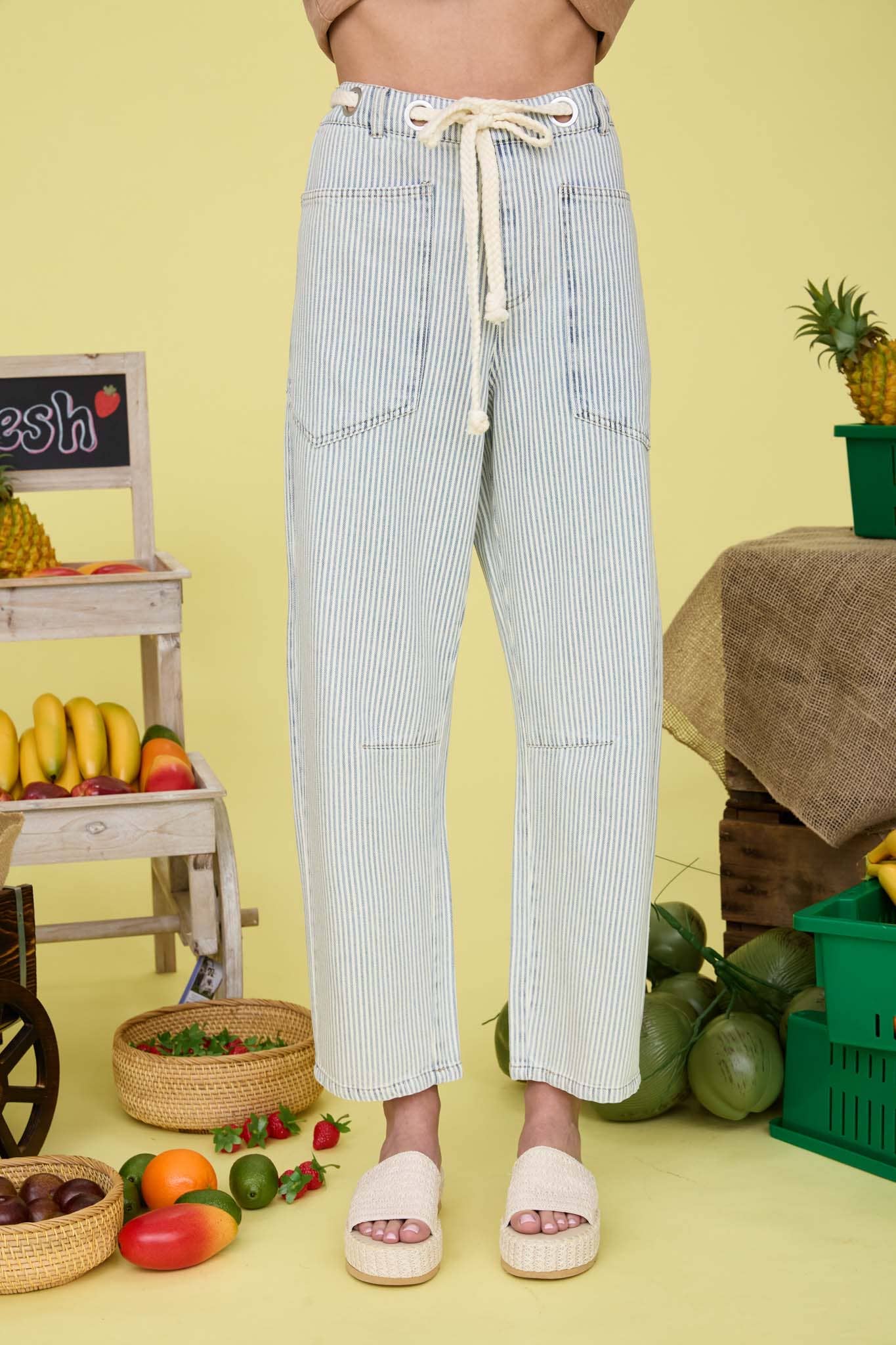 Eyelet Rope Waist Tie Jeans