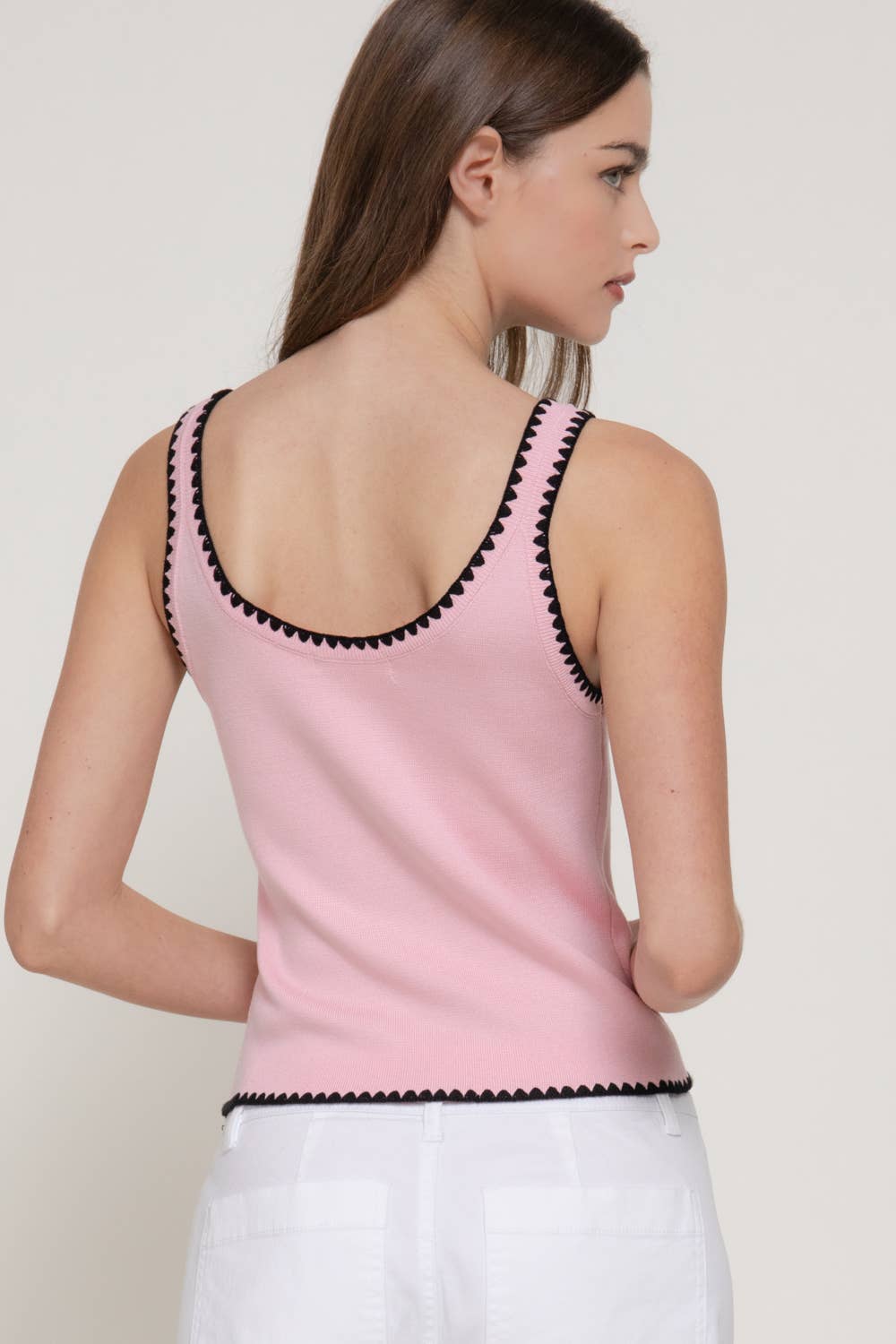 Embroidered Trim Sweater Tank