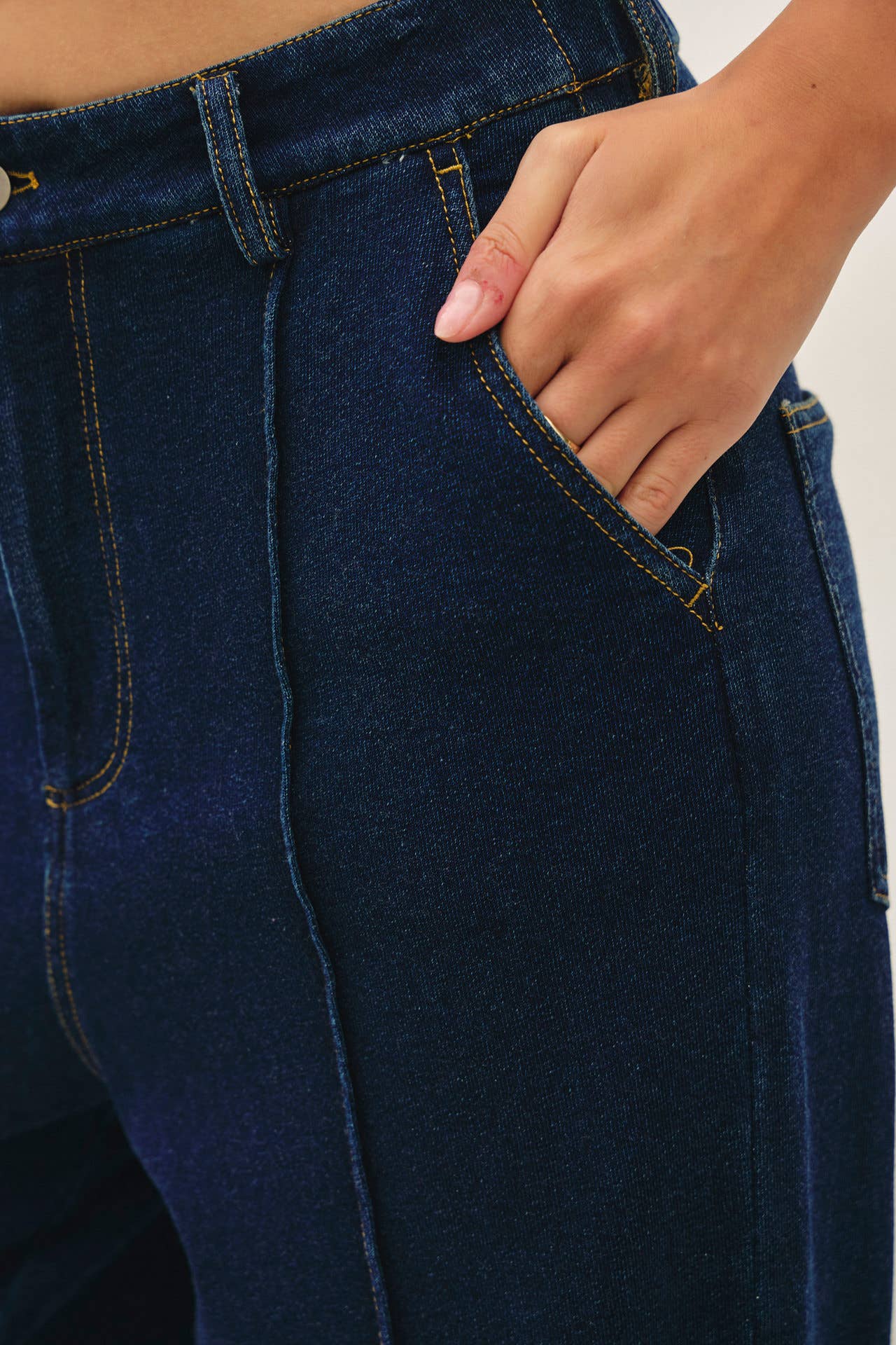 Knit Denim Wide Leg Pintuck Pants